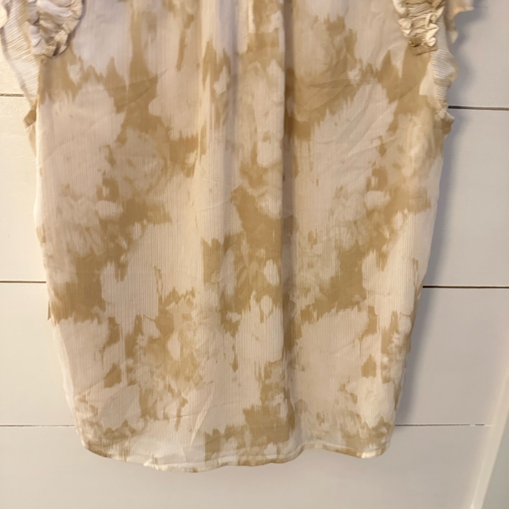 CALVIN KLEIN Woman Flutter sleeve smocked tan-white mock neck classic tank NWT S - Picture 13 of 14
